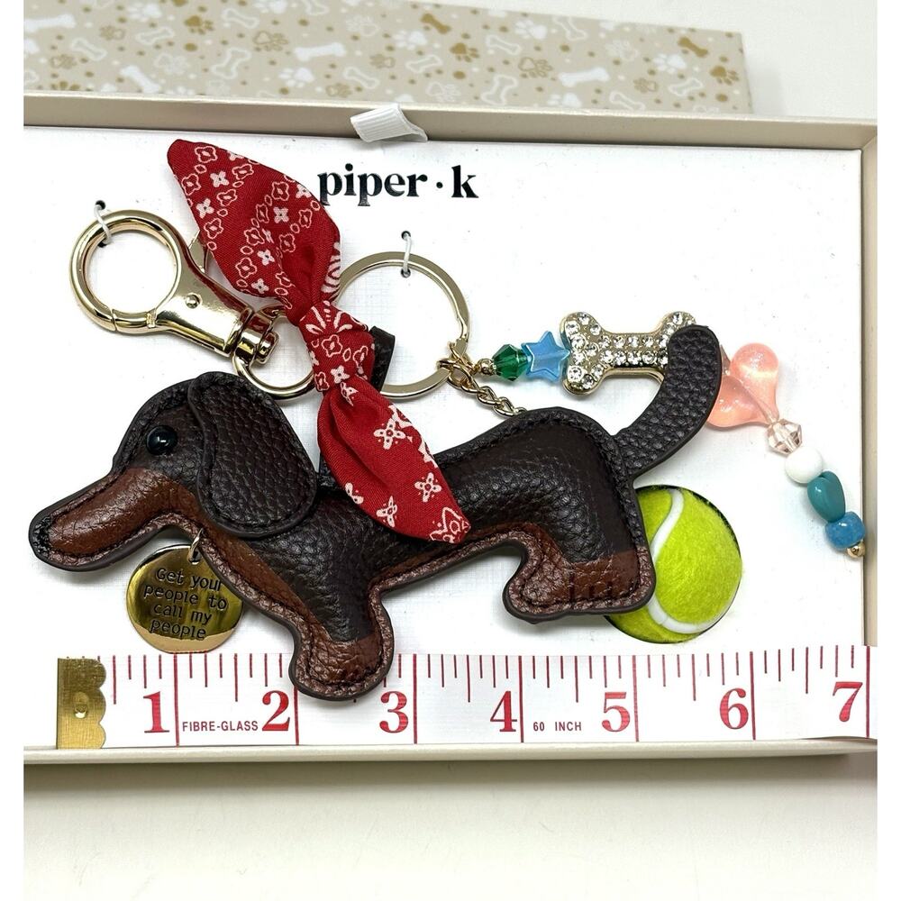 Piper K Dachshund Doxie Dog Bag Charm Tennis Ball Bandana Bone Keyring Keychain - Picture 3 of 13